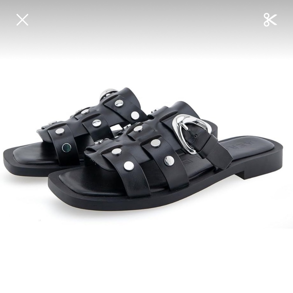 AEROSOLES Black Sandals with Silver Accents